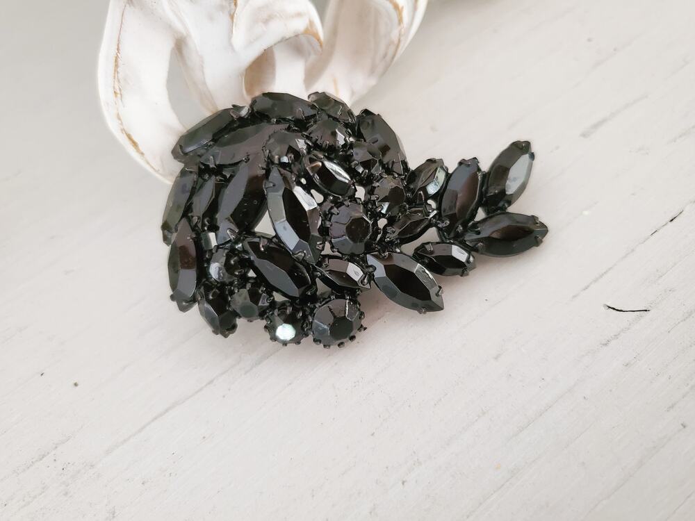 Vintage Black Rhinestone Dome Brooch Pin